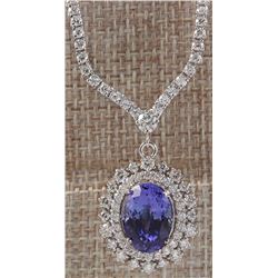 10.28 CTW Natural Tanzanite And Diamond Necklace In 14K White Gold
