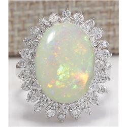 5.86CTW Natural Australian Opal And Diamond Ring In 14K Solid White Gold