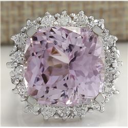 18.62CTW Natural Kunzite And Diamond Ring 14K Solid White Gold