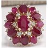 Image 1 : 7.72CTW Natural Red Ruby And Diamond Ring 14K Solid Yellow Gold