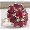 Image 2 : 7.72CTW Natural Red Ruby And Diamond Ring 14K Solid Yellow Gold