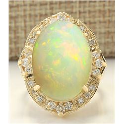 10.50CTW Natural Opal And Diamond Ring In 14K Yellow Gold