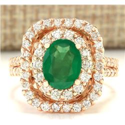 2.41 CTW Natural Emerald And Diamond Ring In 14k Rose Gold