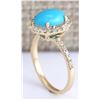 Image 3 : 2.67 CTW Natural Turquoise And Diamond Ring In 14k Yellow Gold
