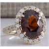 Image 2 : 10.43CTW Natural Hessonite Garnet And Diamond Ring 14K Solid Yellow Gold