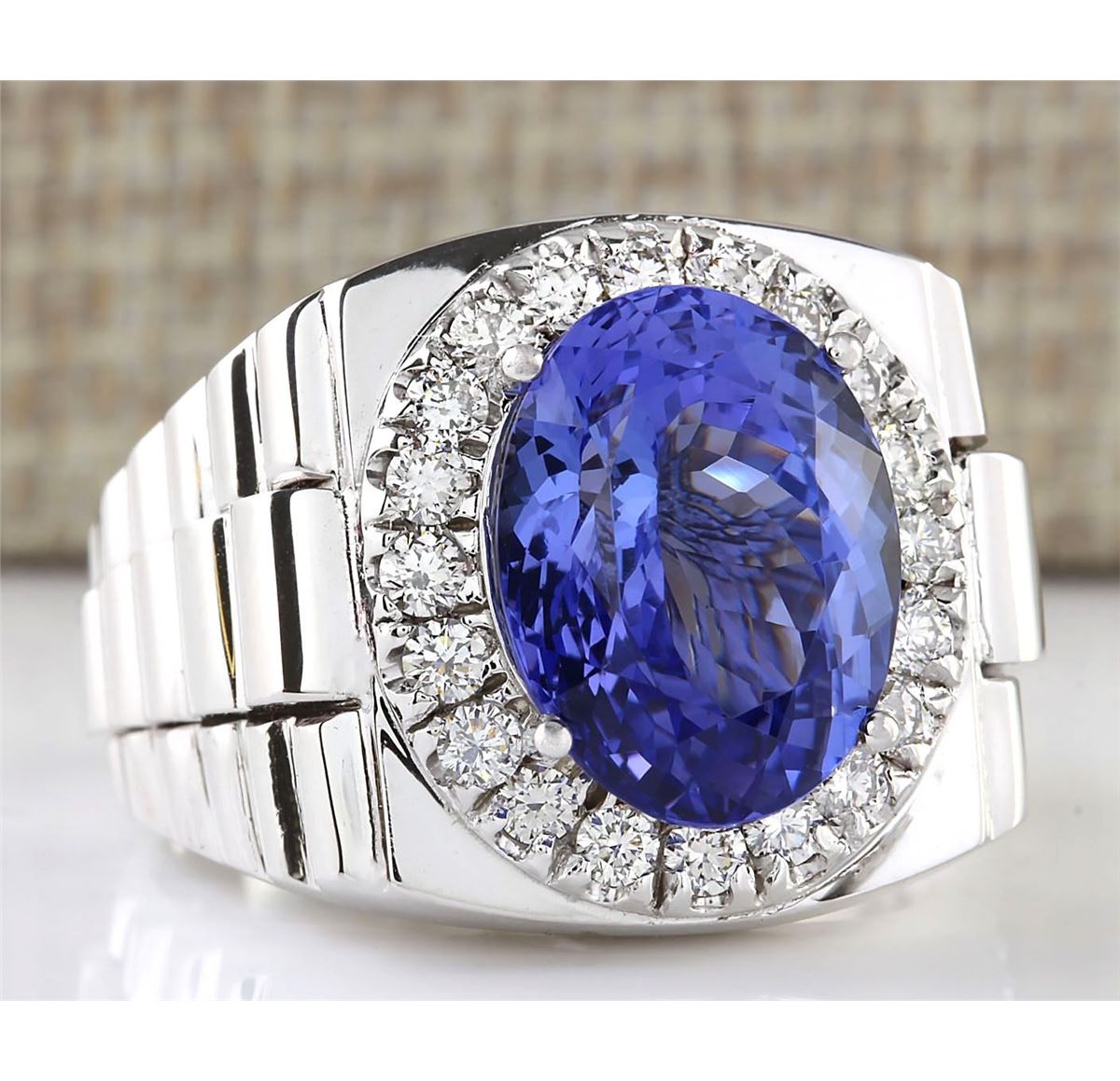 9.44 CTW Natural Mens Tanzanite And Diamond Ring 14k Solid White Gold