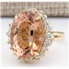 Image 2 : 13.43 CTW Natural Morganite And Diamond Ring In 14k Solid Yellow Gold