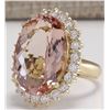 Image 2 : 17.14CTW Natural Morganite And Diamond Ring In 14K Solid Yellow Gold
