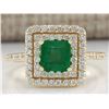 Image 1 : 1.72CTW Natural Emerald And Diamond Ring 14K Solid Yellow Gold