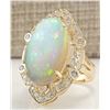 Image 2 : 9.05 CTW Natural Opal And Diamond Ring In 14k Yellow Gold