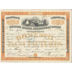 Custom House, Collectors Office, 1867 Drawback Certificate, Endorsed and Signed by Charles Pratt on 