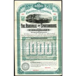 Asheville and Spartanburg Rail Road Co., 1883 Specimen Bond.