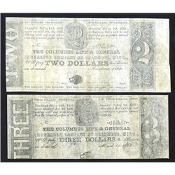 Columbus Life & General Insurance Co., 1862 Obsolete Banknote Pair.