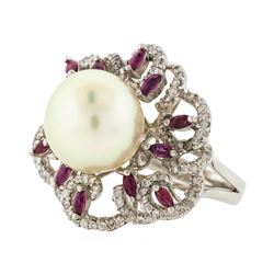 18KT White Gold 12.7mm Pearl and Diamond Ring
