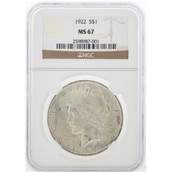 1922 $1 Peace Silver Dollar Coin NGC MS67