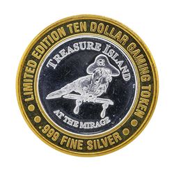 .999 Silver Treasure Island $10 Casino Gaming Token Limited Edition