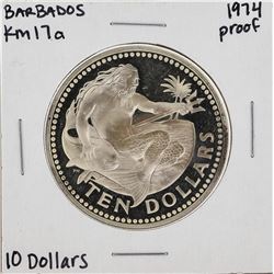 1974 $10 Barbados KM 17a Silver Proof Coin
