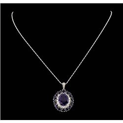 14KT White Gold 15.88ctw Sapphire and Diamond Pendant With Chain