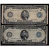 Image 1 : Set of (2) 1914 $5 Federal Reserve Notes Large Size