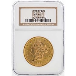 1898-S $20 Liberty Head Double Eagle Gold Coin NGC MS61