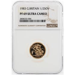 1983 Great Britain 1/2 Sovereign Gold Coin NGC PF69 Ultra Cameo