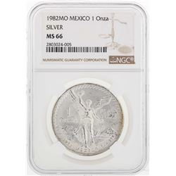 1982MO Mexico 1 Onza Silver Libertad Coin NGC MS66 Nice Reverse Toning
