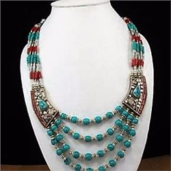 Tibet Hand Made Natural Turquoise & Coral  Necklace