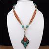 Image 1 : Tibet Hand Made Natural Turquoise & Coral Necklace