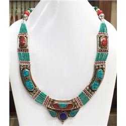 Tibet Hand Made Turquoise, Coral, Lapis Lazuli Necklace