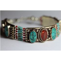 Tibet Hand Made Turquoise & Coral Bracelet