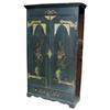Image 1 : 1920"s pine wardrobe, black with hand painted urns & flowers, hammered copper hinges & door decor, 7