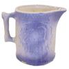 Blue & white stoneware pitcher w/boy & girl, 3" hairline & thumb size rim chip, 6"H.