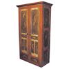 Large grain-painted two door wardrobe, pumpkin, mustard & brown paint, 86"H x 52"W.