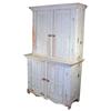 Stepback cupboard with four raised paneled doors & scrolled skirt, robin's egg green paint,  52"W x 