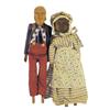 Carved wooden dolls, "Folky" man & woman, jointed, 11 1/2"H.