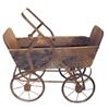 Wooden & iron doll carriage, traces of old green paint, 18" L.