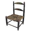 Old wooden doll chair, woven fiber-covered wire seat, flowered back, very old, 14"H.