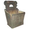 Image 1 : Hanging wooden box with original brown paint, scalloped top & arched cutout to hang, 18"H.