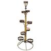 Primitive wood & iron plant stand with nine scalloped metal pot holders, 58"H.