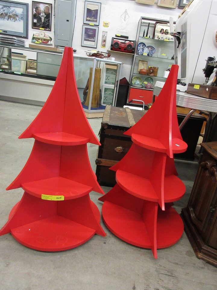 2 Wood Christmas tree shaped display stands