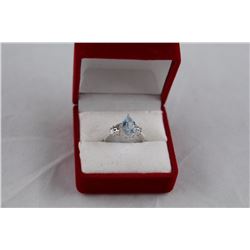 3.5CT BLUE TOPAZ AND DIAMOND RING, PEAR CUT, 2 DIAMOND, INCLUDES $400 CERTIFICATE