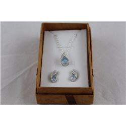 NEW MATCHING BLUE TOPAZ AND DIAMOND EARRING / NECKLACE SET, INCLUDES $425 CERTIFICATE