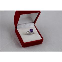 1.35CT PEAR AMETHYST AND DIAMOND RING, 2 DIAMONDS, STERLING SILVER, INCLUDES $325 CERTIFICATE