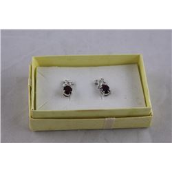 NEW GARNET AND DIAMOND XO STUD EARRINGS, STERLING SILVER, POST AND BUTTERFLY BACKS, RETAIL VALUE