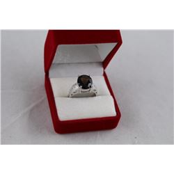 HUGE SMOKEY TOPAZ RING SET WITH 24 SWAROVSKI CRYSTALS, STERLING SILVER, RETAIL VALUE $300