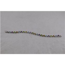 MULTI GEMSTONE TENNIS BRACELET, 22 ROUND ASSORTED GEMSTONES, STERLING SILVER, RETAIL VALUE $350