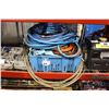 Image 1 : BOX OF EXTENSION CORDS, AIR HOSE, STRAPS, ROPE, AND CABLE