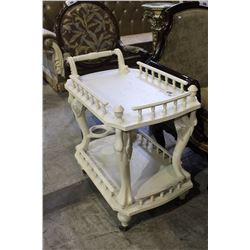 WHITE WASH 2 TIER LIQUOR CART WITH BOTTLE HOLDERS