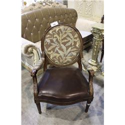 DESIGNER LEATHER AND FABRIC PARLOUR CHAIR