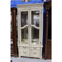 WHITE PAINTED BEVELED GLASS CHINA CABINET